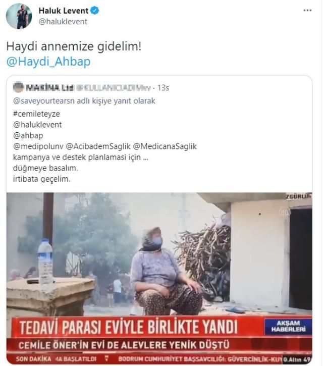 Manavgat'taki yangnda tedavi paras yanan Cemile ner'e, Haluk Levent sahip kyor